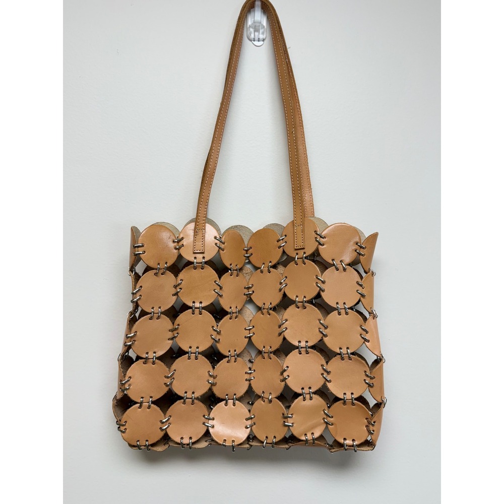 Vintage Leather Laser Cut Tote Purse Light Brown - Picture 2 of 6